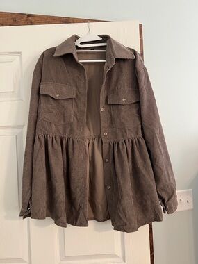 Women’s Corduroy Peplum Shacket Jacket - Brown